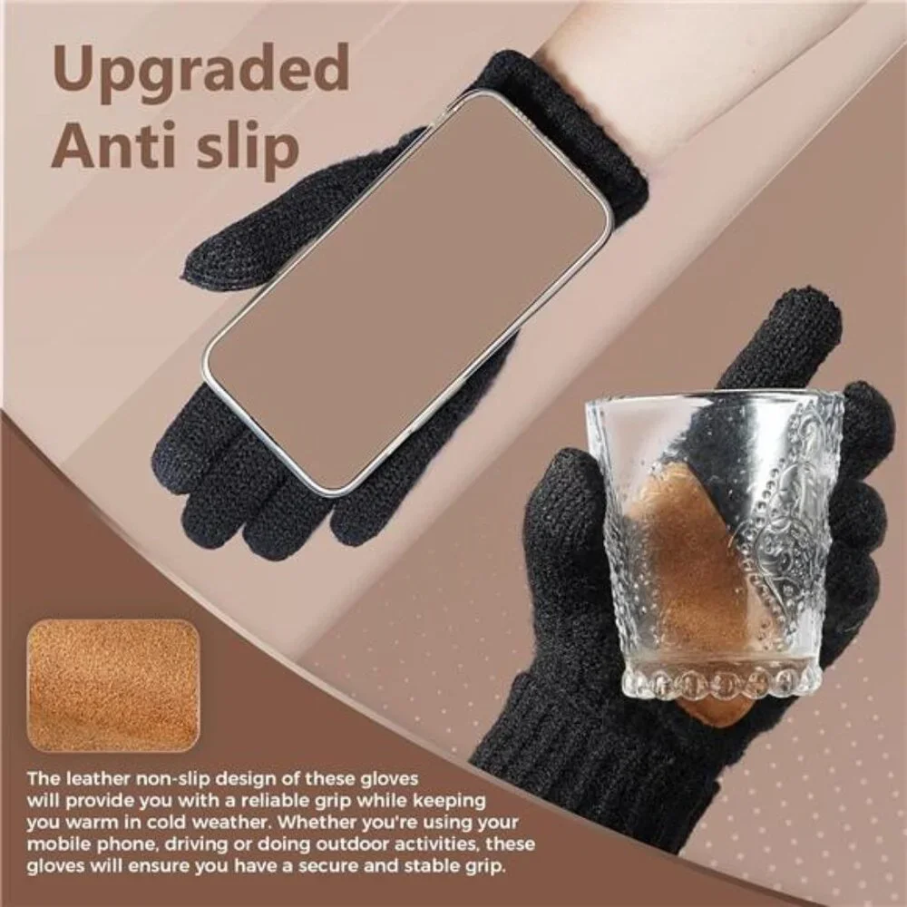 2 Pairs, Women's Gloves Touchscreen Alpaca Wool Knit Gloves